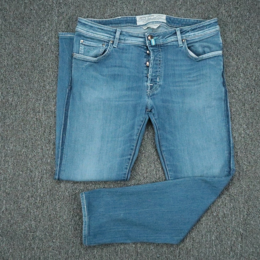 Jacob Cohen Jeans Mens 36x30 Blue 5 Pocket Denim Button Fly Italy Handmade